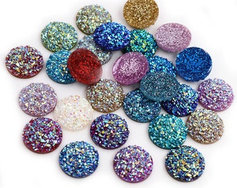 New Fashion 40pcs 8/10/12mm Mix AB Colors FlatBack Druzy Resin Cabochons For Bracelet Earrings DIY Jewelry Making Accessories