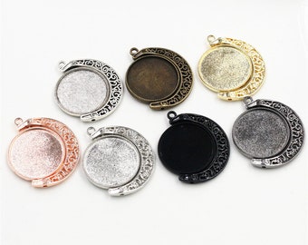 5pcs 18mm 25mm Inner Size Moon Rotation Double Side 7 Colors Plated Cameo Cabochon Base Setting Charms New Fashion Pendant