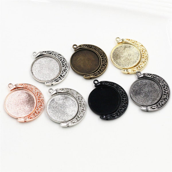 5pcs 18mm 25mm Inner Size Moon Rotation Double Side 7 Colors Plated Cameo Cabochon Base Setting Charms New Fashion Pendant