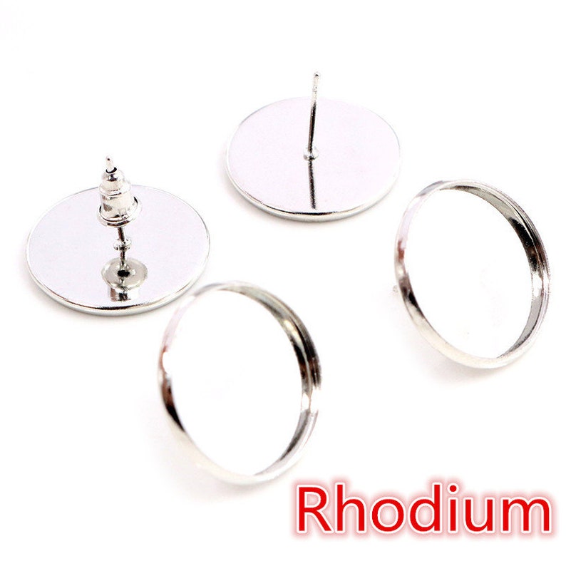 6mm 8mm 10mm 12mm 14/16/18/20mm 8 Colors Plated High Quality Stainless Brass Earring Studswith Ear plug Base,Fit 6-20mm Glass Cabochons image 6