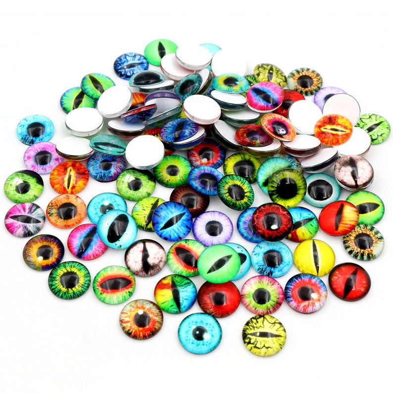 100 stücke 50 paar Drachen Augen Katzenauge Spielzeug Heißer Verkauf 6mm 8mm 10mm 12mm Handgemachte Foto Glas Cabochons DIY machen Zubehör Bild 2