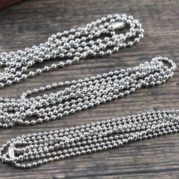 10pcs Stainless Steel 3 Size 1.5mm and 2.0mm and 2.4mm Ball Beads Chain Necklace Connector 70cm (27.5 inch)