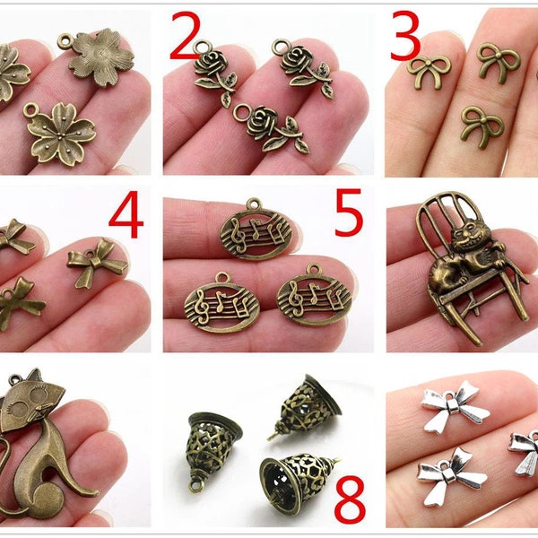 15/30/50/20/6/12/10/5pcs Antique Bronze Flower Cat Mouse Bell Charms Pendant for DIY Necklace Bracelet Jewelry Making Supplies