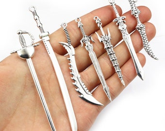 10pcs Antique Silver Plated Alloy Metal Sword Blade Charms Pedants DIY Jewelry Making Accessories Findings