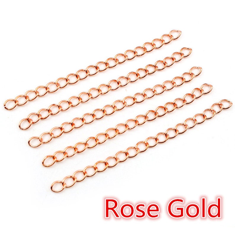 50pcs / lot 50mm 70mm 5x4mm Collier Extension Chaîne En Vrac Bracelet Chaînes Étendues Extension de Queue Pour Bricolage Bijoux Faire Des Découvertes Rose Gold