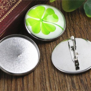 10pcs 20/25mm Stainless Steel Brooch Cameo Settings Cabochon Base Charms Pendant Connector Tray image 4