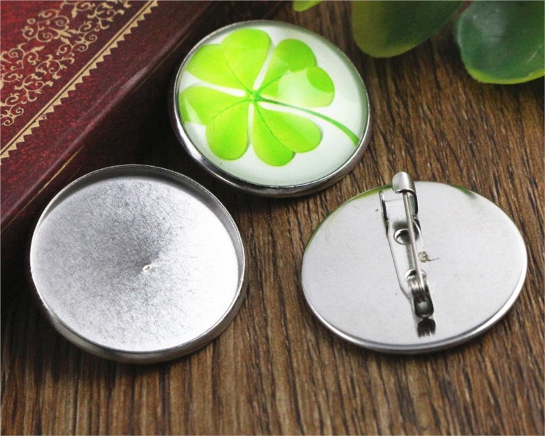 10pcs 20/25mm Stainless Steel Brooch Cameo Settings Cabochon Base Charms Pendant Connector Tray image 4