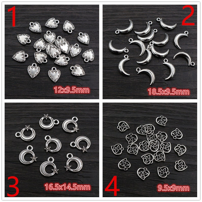 40pcs Antique Silver Plated Moon Heart Small Charms Pendant DIY Handmade Jewelry Findings for Bracelet Necklace Accessories image 4