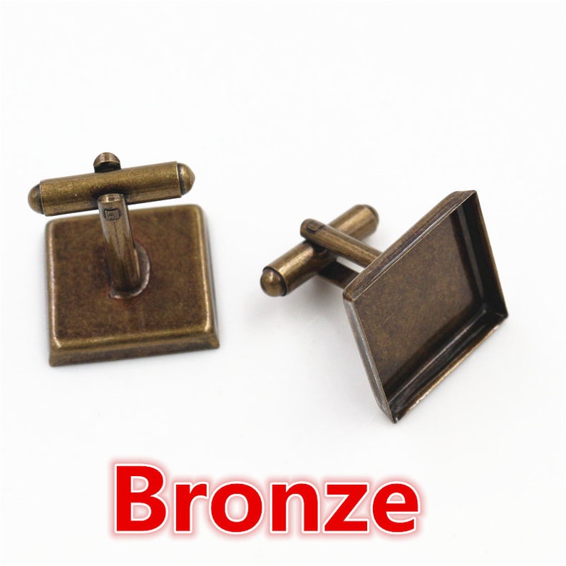 16/18/20mm 10pcs Bright Silver Rhodium Bronze Plated Copper Cufflink Square Base Cuff Link Settings Cabochon Cameo Base zdjęcie 3