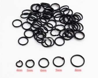 200uns 4/5/6/7/8mm Negro Color Metal DIY Joyería Hallazgos AbiertoS Single Loops Jump Rings & Split Ring para la fabricación de joyas