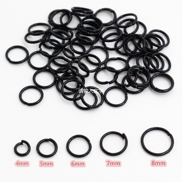 200uns 4/5/6/7/8mm Negro Color Metal DIY Joyería Hallazgos AbiertoS Single Loops Jump Rings & Split Ring para la fabricación de joyas