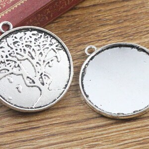 10pcs 20mm Inner Size Antique Silver and Bronze Plated Tree Style Cabochon Base Setting Charms Pendant image 2