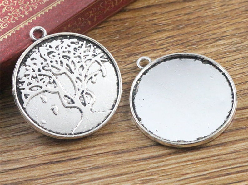 10pcs 20mm Inner Size Antique Silver and Bronze Plated Tree Style Cabochon Base Setting Charms Pendant image 2