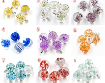 5pcs 27x20mm Hot sale Jewelry Crystal Glass Real Mix Colors Dried Flower Ball Necklace Pendant; Colliers pour les femmes, cadeaux pour filles