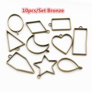 10pcs/lot Bronze Color High Quality Geometric Figure charm Photo Frame Hollow Glue pendant charms DIY Handmade