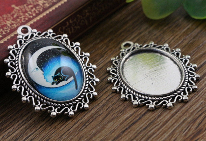 10pcs 18x25mm Inner Size 5 Colors Plated Flowers Style Cameo Cabochon Base Setting Charms Pendant necklace findings image 3