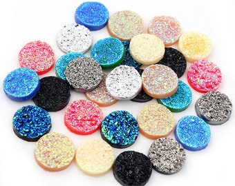 New Fashion 50pcs 12mm Mix Colors Ore Style Flat Back Resin Cabochons Cameo Cabochons Jewelry Accessories Wholesale Supplies