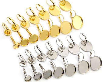 10pcs/lot 6/8/10/12/14/16/18/20/25mm Stainless Steel Gold Plated French Lever Back Earrings Blank/Base,Fit 6-25mm Glass Cabochons Buttons