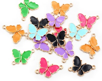 10pcs 15x20mm Double Loops Butterfly Charms Pendant Enamel Alloy Metal Charms DIY Jewelry Accessories for Necklace Bracelet