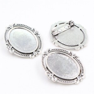 5pcs 18x25mm Inner Size Antique Silver Brooch Pin Classic Flower Style Cameo Cabochon Base Setting Tray image 2