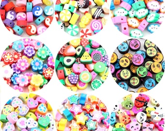 50pcs 10mm Mixed Colors Fruit Flower Animal Shape Clay Spacer Beads Polymer Clay Beads For Jewelry Making DIY Accessories