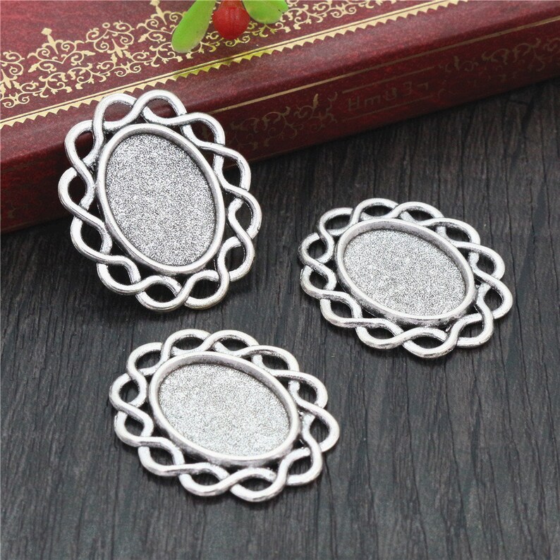 13x18mm 10pcs Antique Silver Cameo Setting Pendant Charms image 2
