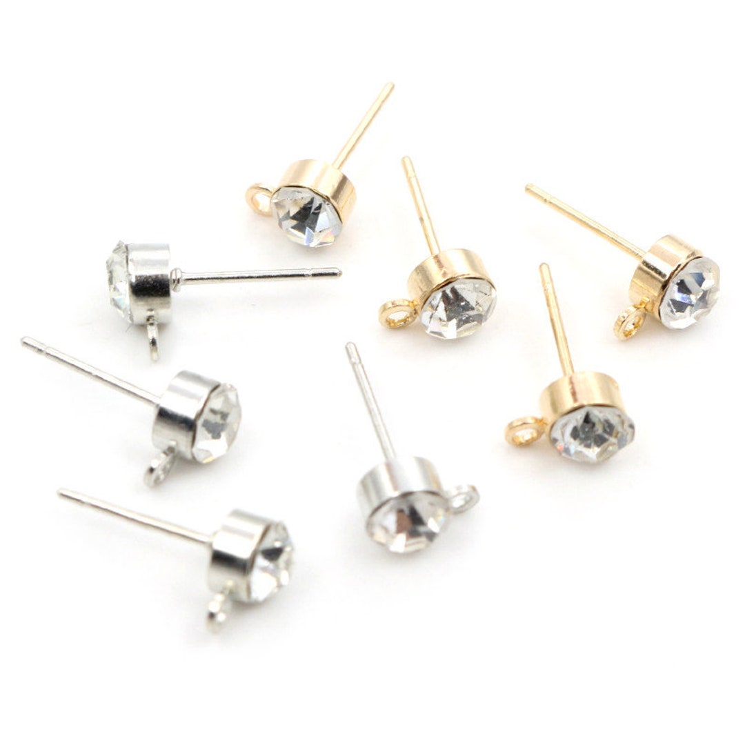 50pcs/lot 4mm 5mm 6mm Rhinestone Pin Stud Earring Findings Basic Pins ...