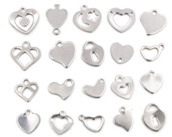 50pcs / lot No Fade Charms 316 Acier inoxydable Hollow lovely heart Charms handmade Craft pendentif Fabrication de bijoux, BRICOLAGE pour collier