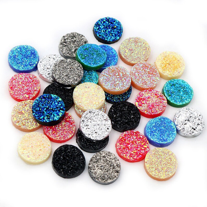 New Fashion 50pcs 12mm Mix Colors Ore Style Flat Back Resin Cabochons Cameo Cabochons Jewelry Accessories Wholesale Supplies image 2