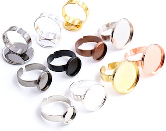 12mm 10Stk Classic 8 Farben Messing vergoldet Verstellbare Ring Fassungen Rohling/Sockel,Passform 12mm Glas Cabochons,Knöpfe; Ring Lünetten