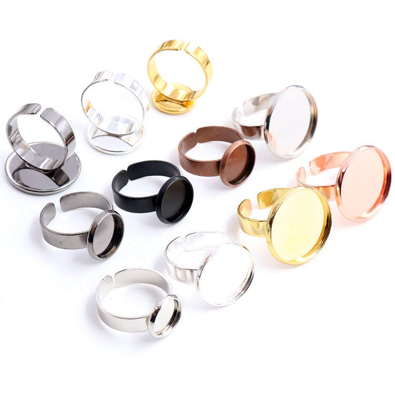 12mm 10pcs Classic 8 Colors Plated Brass Adjustable Ring Settings Blank/Base,Fit 12mm Glass Cabochons,ButtonsRing Bezels image 1