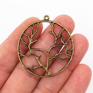 10pcs 40mm Antique Silver and Bronze and Gold Colors Plated Tree Style Handmade Charms Pendant:DIY for bracelet necklace image 3