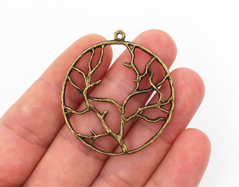 10pcs 40mm Antique Silver and Bronze and Gold Colors Plated Tree Style Handmade Charms Pendant:DIY for bracelet necklace image 3