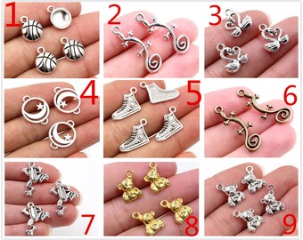 5/20/30/12/15pcs Antique Silver Bronze Gecko / Souris / Grenouille / Ours Charms Pendentif pour la fabrication de bijoux