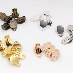 100pcs 10mm igh Quality 5 Colors Plated Material Ear Clips ,Earrings Blank/Setting Base,Fit 10mm Glass Cabochons