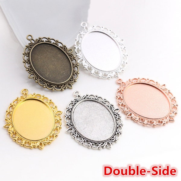 New Fashion 5pcs 30x40mm Inner Size Antique Bronze And Silver Gold  Double Side Style Cabochon Base Setting Charms Pendant