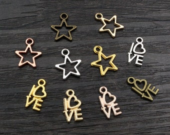 100pcs Star Heart Charms Antique Pendant fit,Vintage Tibetan Bronze Gold Silver color,DIY Jewelry Making For Bracelet Necklace