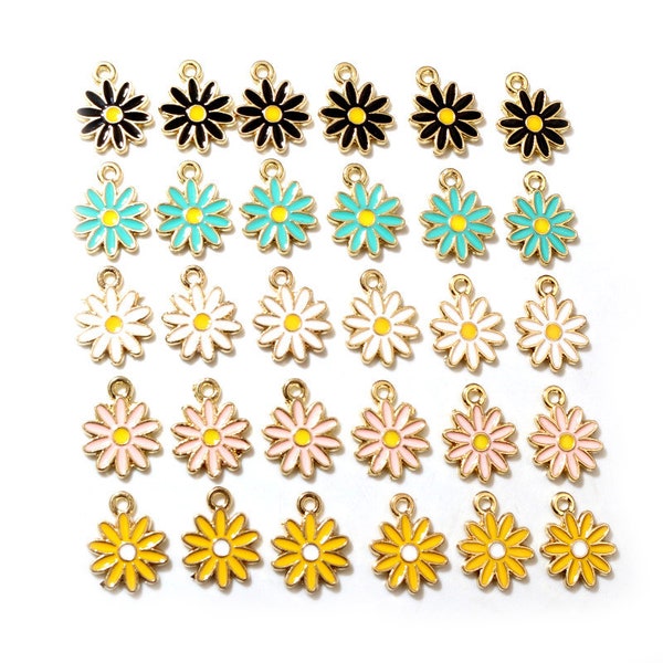 20Pcs Multi-Colors 10x13mm Alloy Metal Drop Oil Colorblock Daisy Charm Flower Plant Pendant For DIY Bracelet Necklace Jewelry Making