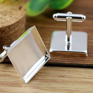 16/18/20mm 10pcs Bright Silver Rhodium Bronze Plated Copper Cufflink Square Base Cuff Link Settings Cabochon Cameo Base zdjęcie 8