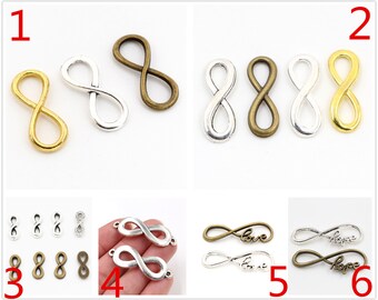 10/30/40/6pcs Antique Silver/ Bronze/Gold/Silver Plated 8 Infinity Handmade Charms Pendant for Jewelry Making