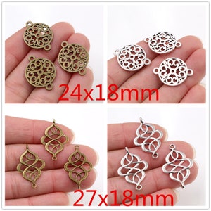 15/20/10pcs Antique Silver and Bronze Plated Flower Style Connector Handmade Charms Pendant:DIY for bracelet necklace image 2