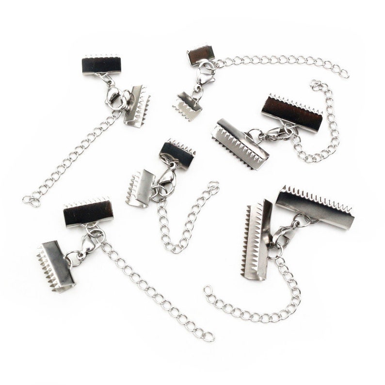 10pcs Stainless Steel Ribbon Leather Cord End Fastener Clasps With Chains Lobster Clasps Connectors For Bracelet Diy Making image 2