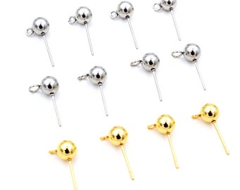 30pcs / Lot 3/4/5/6mm 316 Stainless Steel Pin Findings Stud Boucle d’oreille Basic Pins Stoppers Connecteur pour bricolage Bijoux Fabrication Fournitures