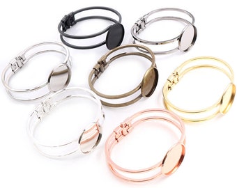 20mm 25mm 2pcs 7 Colors Plated Bangle Base Bracelet Blank Findings Tray Bezel Setting Cabochon Cameo