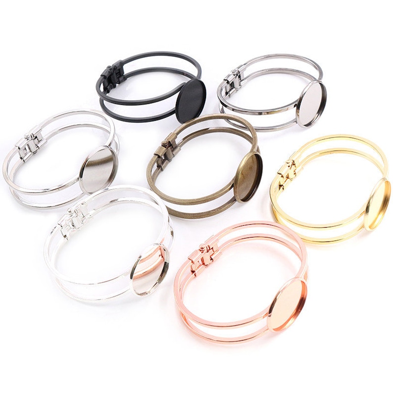 20mm 25mm 2pcs 7 colores chapado bangle base pulsera en blanco hallazgos bandeja bisel ajuste Cabochon Cameo imagen 1