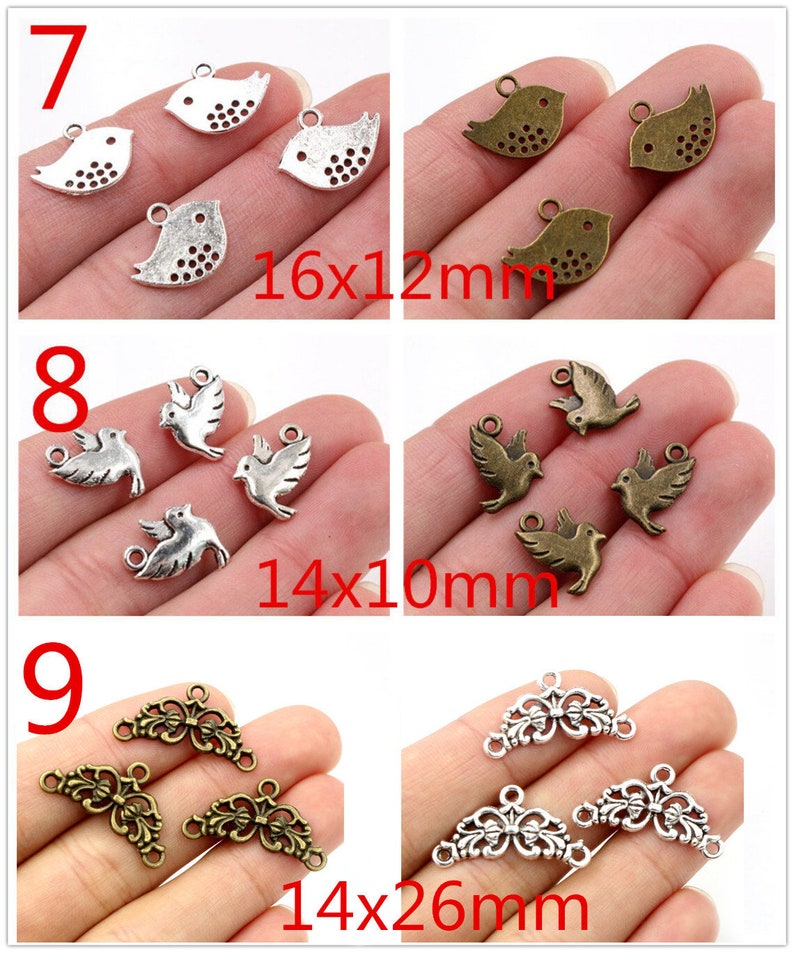 Antique Silver and Bronze Plated Flower Brid Style Charms Pendant Connector Handmade DIY Jewelry Making Supplies for bracelet necklace image 4