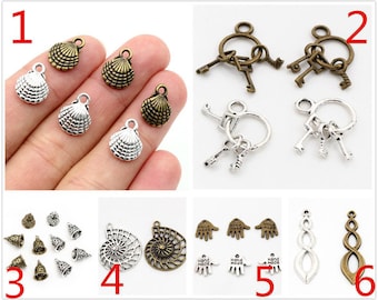 15/10/8/6/40pcs Antique Silver and Bronze Plated Handmade Charms Pendants DIY Jewelry Making for Bracelet Necklace