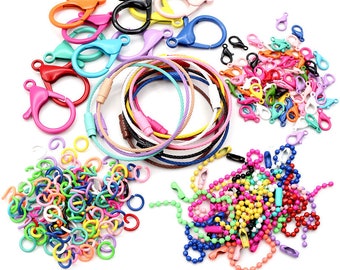 Anillos abiertos de aleación mixta de varios colores a la moda, ganchos con cierre de langosta, cadenas de bolas, accesorios para fabricación de joyas DIY