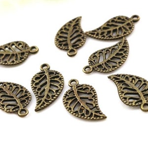 40pcs 17x10mm Antique Silver and Bronze and Gold Colors Plated Leaf Style Handmade Charms Pendant:DIY for bracelet necklace image 2