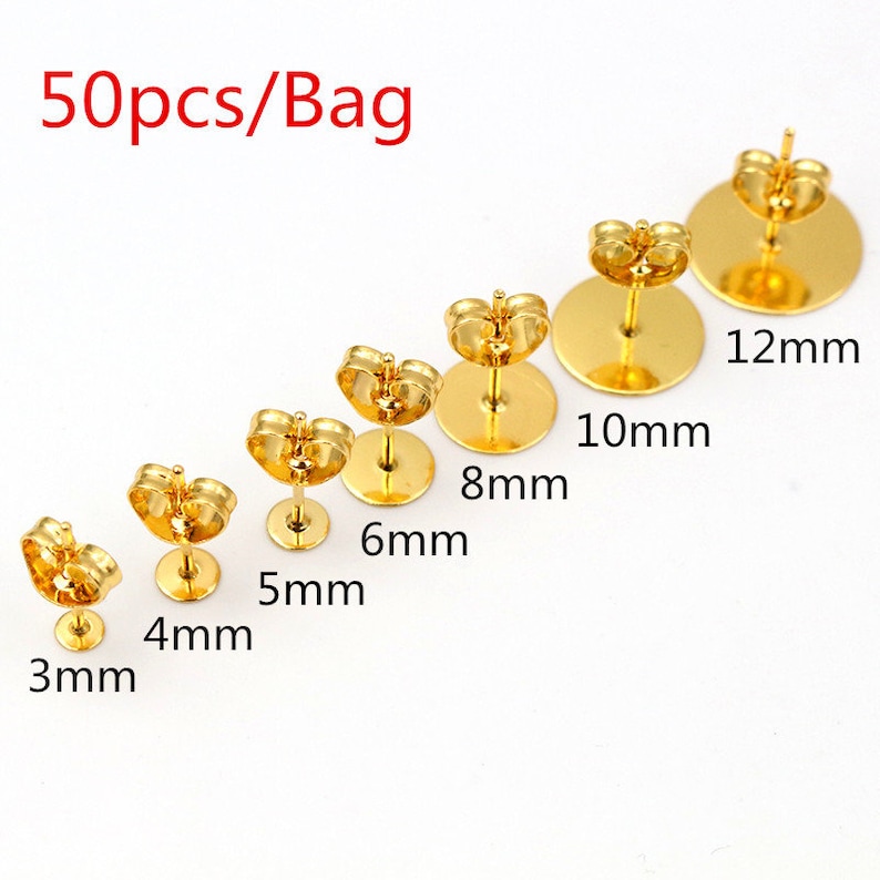 50-100pcs/lote oro acero inoxidable pendientes Studs blanco Post Base Pins con pendientes Plug Findings Ear Back para diy joyería haciendo Stainless Steel Gold